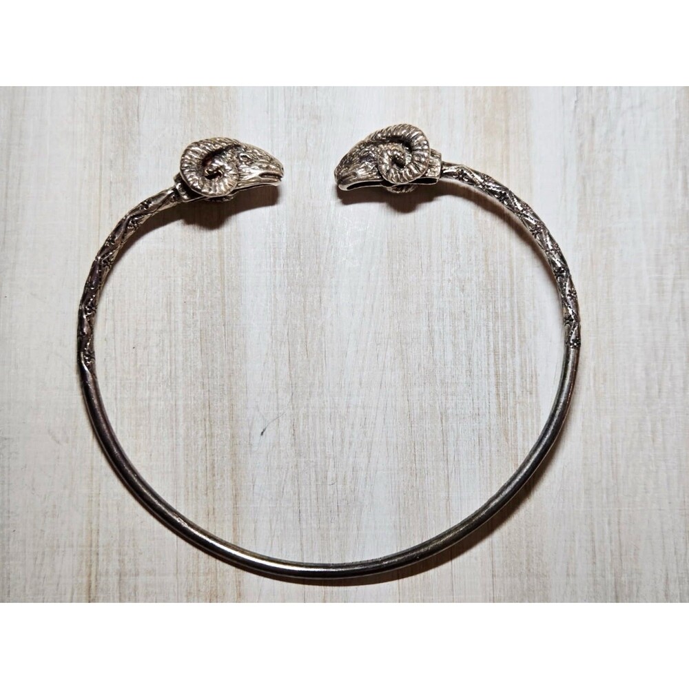 Vintage Jamaican Sterling Silver Ram Head Cuff Bracelet Signed AC